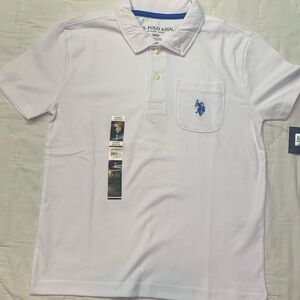 U.S. Polo Assn. Boys' White Short-Sleeve Polo Shirt with Pocket, Size M (8) NWT